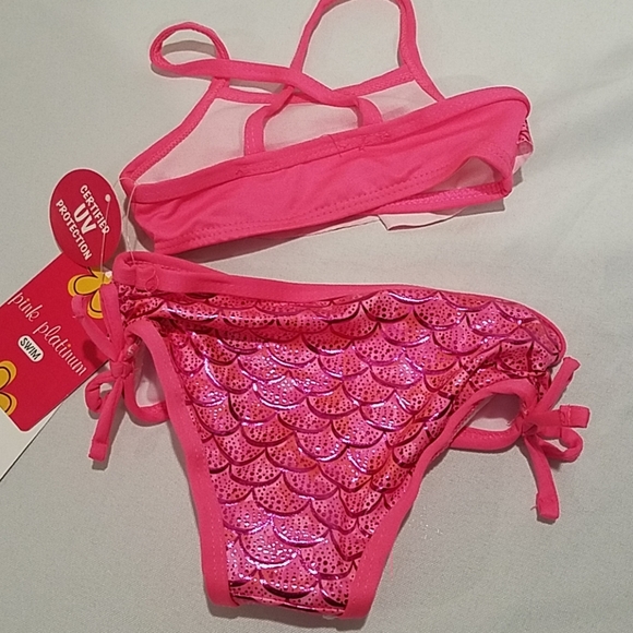 Pink Platinum Girl's Size 12 Months Mermaid Pink UV Ceritified Swim Bathing Suit - Picture 5 of 7